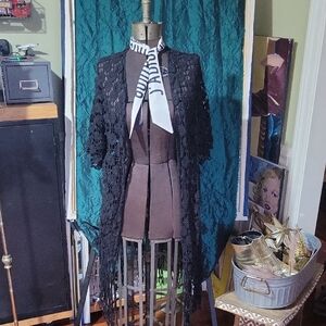 Chic Black Crochet Cardigan M